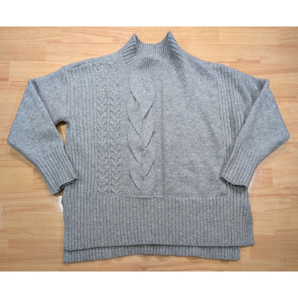 Simply Vera Vera Wang Sweater Womens Large L Gray Cable Knit Mock Neck Pullover
